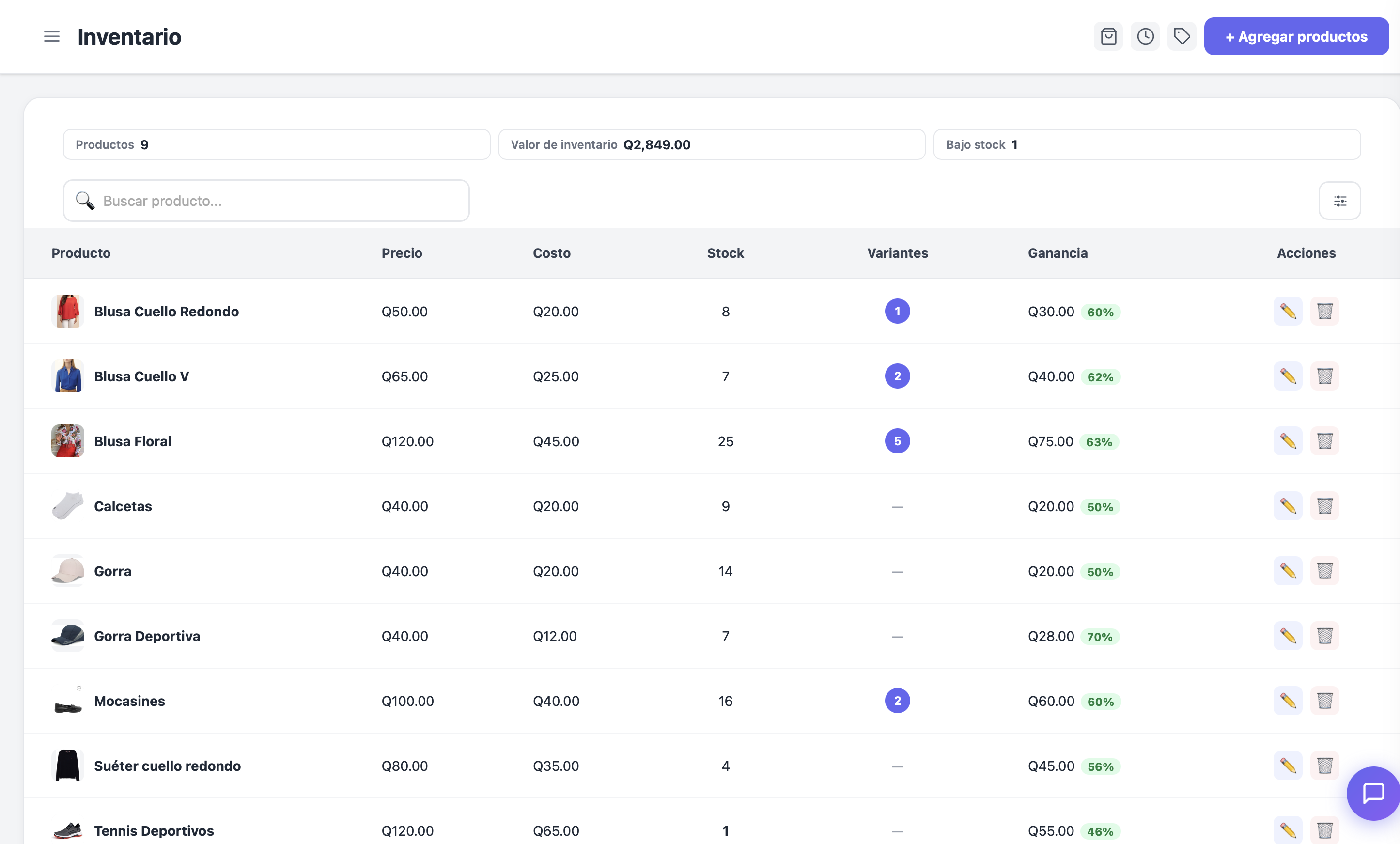 Inventario — Vendly